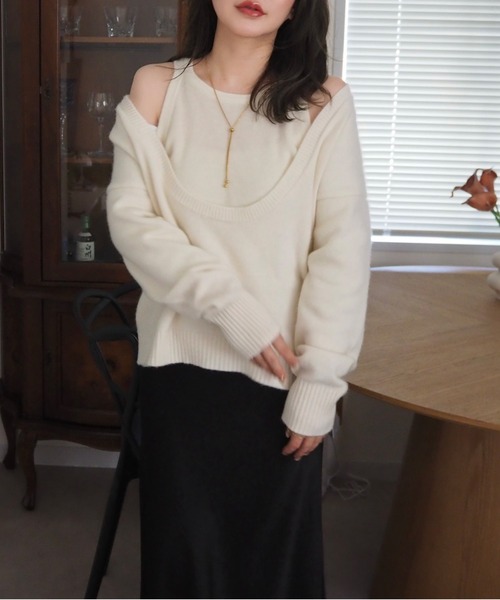 ニット セーター cashmere knit tops 2set /カシミヤ タンクトップ ニット プルオーバー 2点セット レディース
