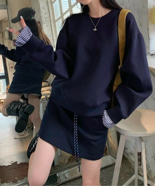 ブラウス シャツ チェック柄シャツ+スウェットセットアップアンサンブル レディース