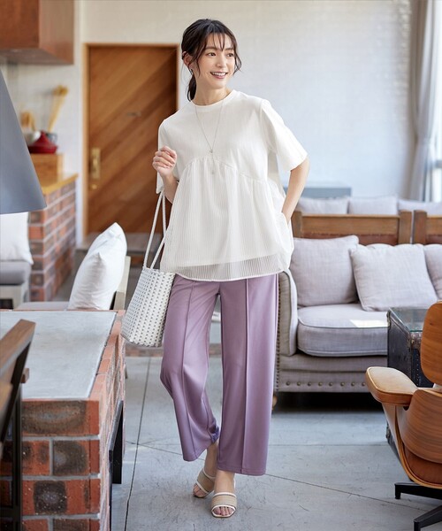 Tiaclasse tシャツ ストライプチュール切替トップス レディース