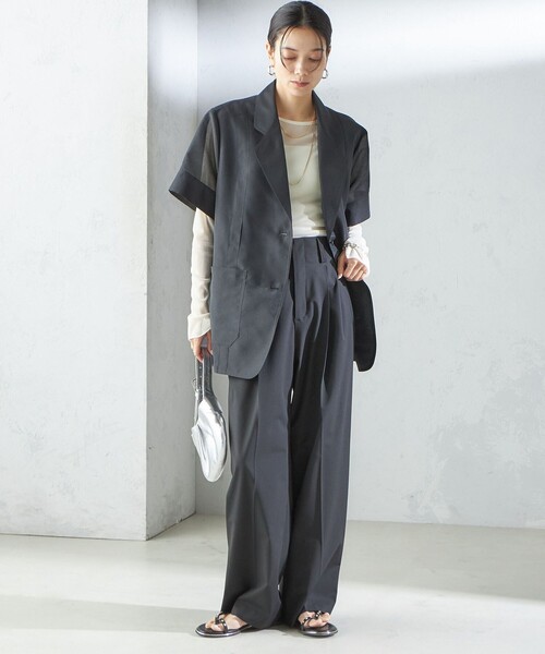 &her アンドハー　半袖ジャケット ブラック A PUPIL（アピューピル） コート アウター 「SHIPS別注」APUPIL:「洗濯