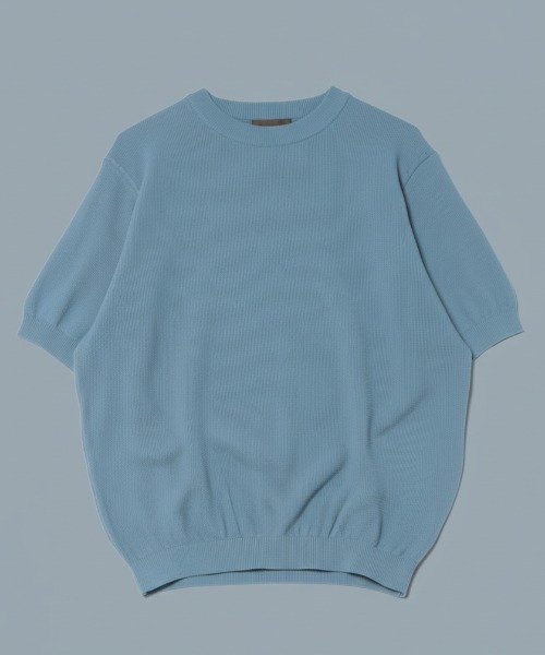 セーター ニット 「Rinascente/リナシェンテ」Cervo　半袖　クルー　ニット　ドライタッチ　洗濯可 メンズ レディースの画像