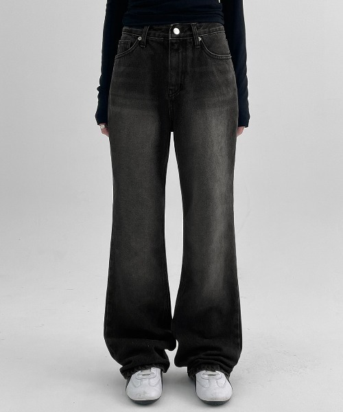 [BLACKUP] обработка Denim брюки MEDIUM черный женский 