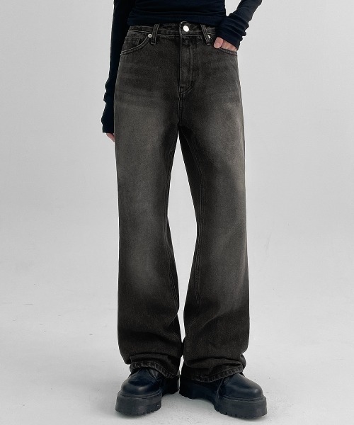 [BLACKUP] обработка Denim брюки MEDIUM черный женский 