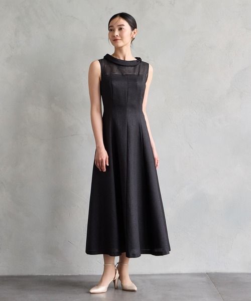 AIMER ドレス リボン付きロールカラーノースリーブフレア