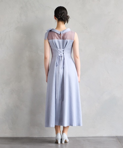 値下げ【Aimer】 9号 パーティードレス リボン AIMER ドレス リボン付きロールカラーノースリーブフレア
