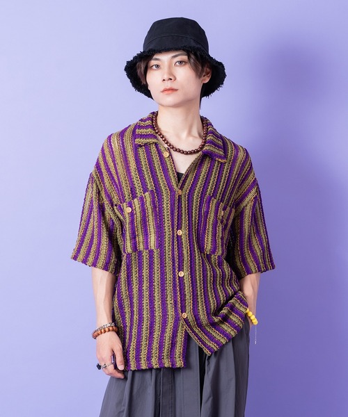 シャツ a.p.o.v. レトロマルチストライプシアーサマーニットシャツ