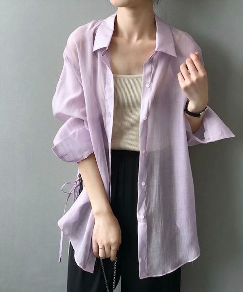 美品♪アドーア タフタ素材 光沢 長袖 シャツ ブラウス パープル Beststore（ベストストア） uvカット ブラウス シャツ 「新色追加