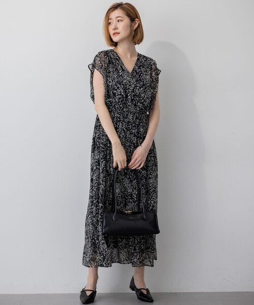 新品タグ付☆S.ESSENTIALS☆49500円☆フラワーワンピ☆ブラック38 ドットフラワープリントワンピース(ワンピース)｜S.ESSENTIALS(エス