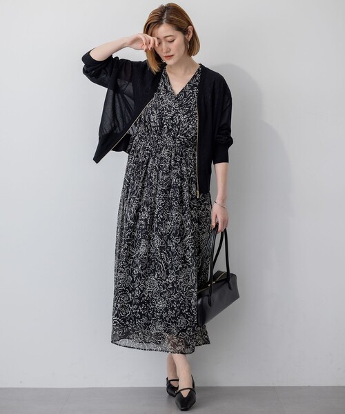 新品タグ付☆S.ESSENTIALS☆49500円☆フラワーワンピ☆ブラック38 ドットフラワープリントワンピース(ワンピース)｜S.ESSENTIALS(エス