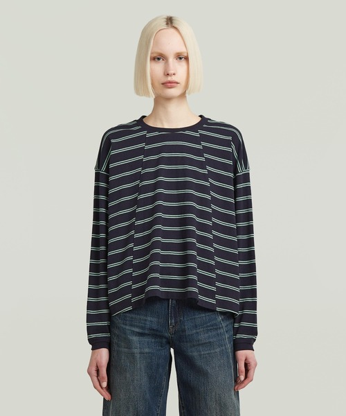 G-STAR RAW tシャツ A-Line Stripe Oversized T-Shirt/Aライン切り替え