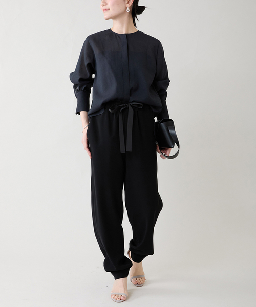 美品VERMEIL par iena シャーリングシアーブラウス定価19800円 美品 VERMEIL par iena シャーリングシアーブラウス ネイビー