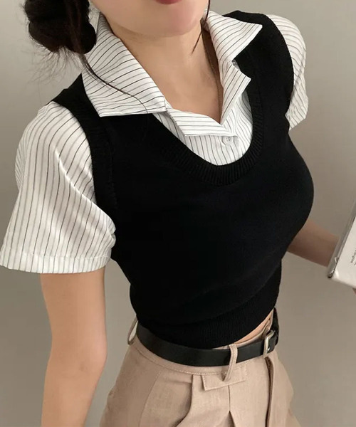 可愛いレディースベスト　Tシャツ Tシャツ付ベスト: トップス｜ハニーズ公式通販