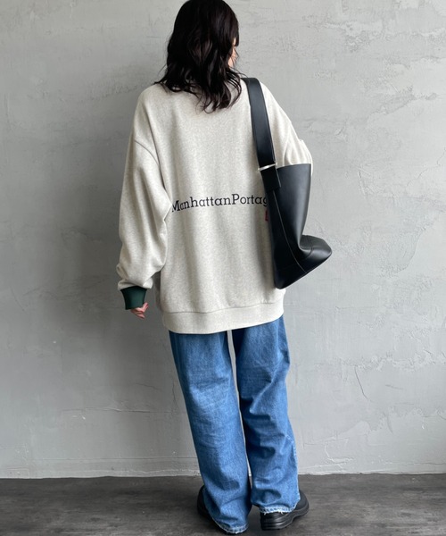 トレーナー スウェット 「WEB先行予約」「MANHATTAN PORTAGE」 別注 ポケット刺繍 リンガー クルーネックスウェット レディース メ Manhattan Portage トレーナー スウェット 「WEB先行予約