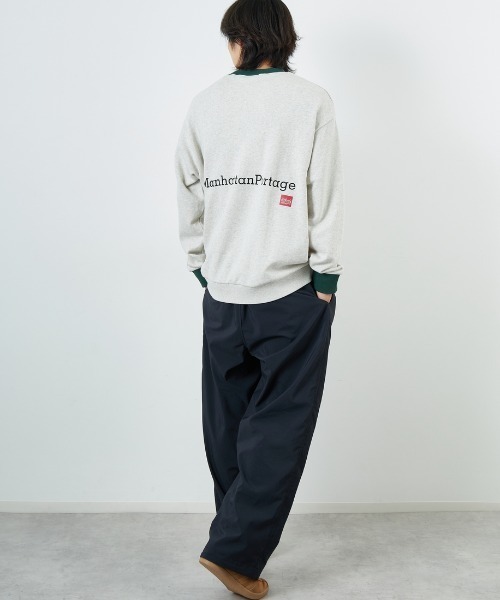 トレーナー スウェット 「WEB先行予約」「MANHATTAN PORTAGE」 別注 ポケット刺繍 リンガー クルーネックスウェット レディース メ Manhattan Portage トレーナー スウェット 「WEB先行予約