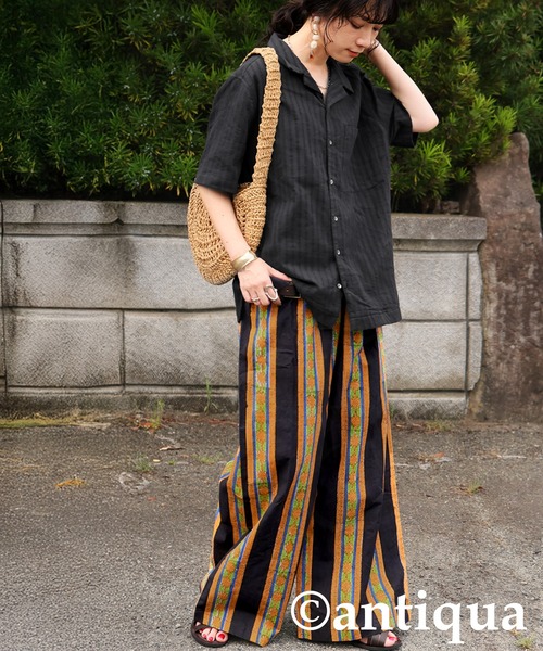 antiqua（アンティカ） パンツ ブロックプリント ワイドパンツ