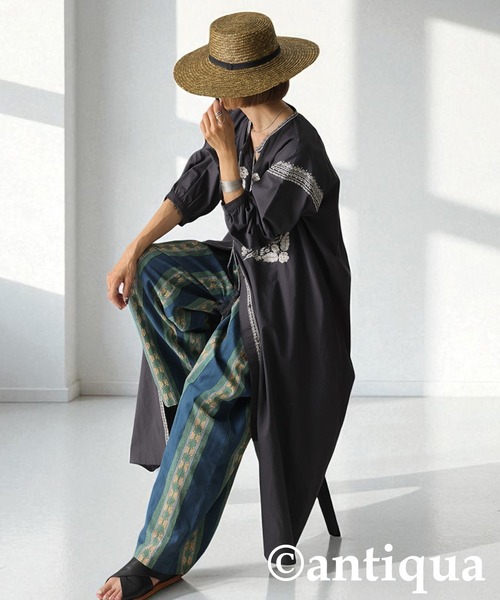 antiqua（アンティカ） パンツ ブロックプリント ワイドパンツ