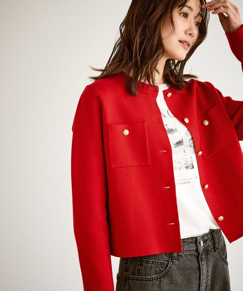 LEONARD FASHION ニットカーディガン 金ボタン ウール シルク混 ROPÉ PICNIC(ロペピクニック) / シルク混Vネック金ボタンニット
