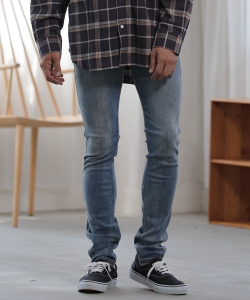 「CAMBIO」 加工スキニーデニムパンツ M ブルー メンズ