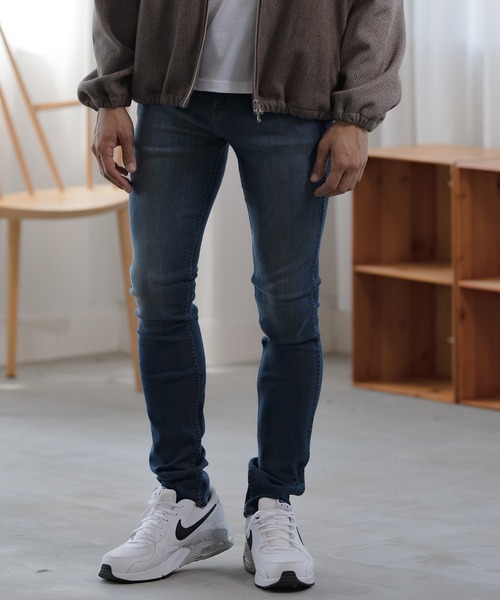 「CAMBIO」 加工スキニーデニムパンツ M ブルー メンズ