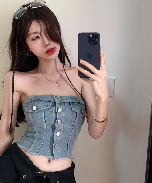 NoBelle チューブトップ ベアトップ デニム コルセット ベアトップ