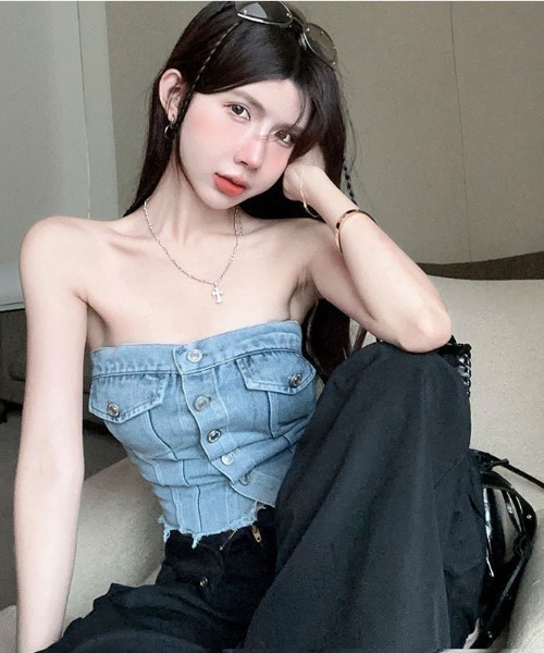 NoBelle チューブトップ ベアトップ デニム コルセット ベアトップ