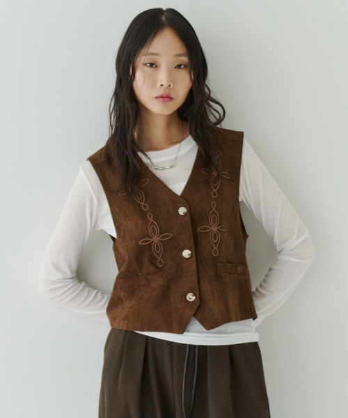 NUJOH ベスト ジレ Vintage Suede Embroidered Western Vest