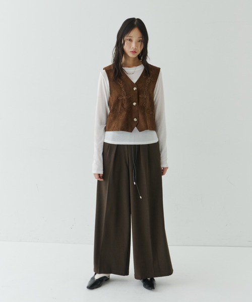 90s　オールスエード　ウエスタンベスト　牛革　コンチョ　チマヨ　刺繍　ブラウン NUJOH ベスト ジレ Vintage Suede Embroidered Western Vest