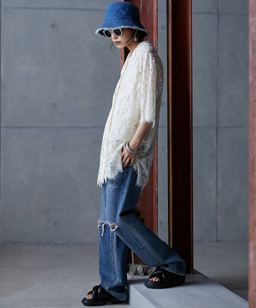「GEVS.」 半袖シャツ L アイボリー レディース_画像8