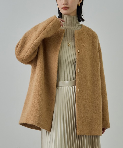 ROPE'（ロペ） コート アウター ウールモヘヤノーカラーミドル丈コート
