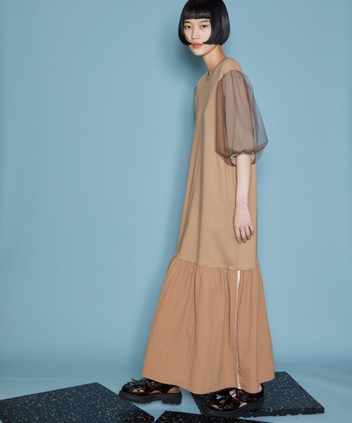 美品  MARECHAL TERRE 半袖ワンピース    レディース M MARECHAL TERRE（マルシャルテル） 半袖ワンピース MEDIUM キャメル