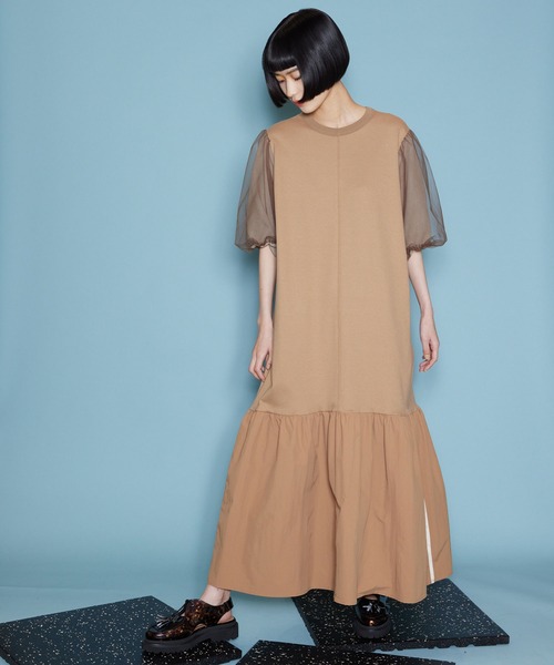「MARECHAL TERRE」 半袖ワンピース MEDIUM キャメル レディースの画像