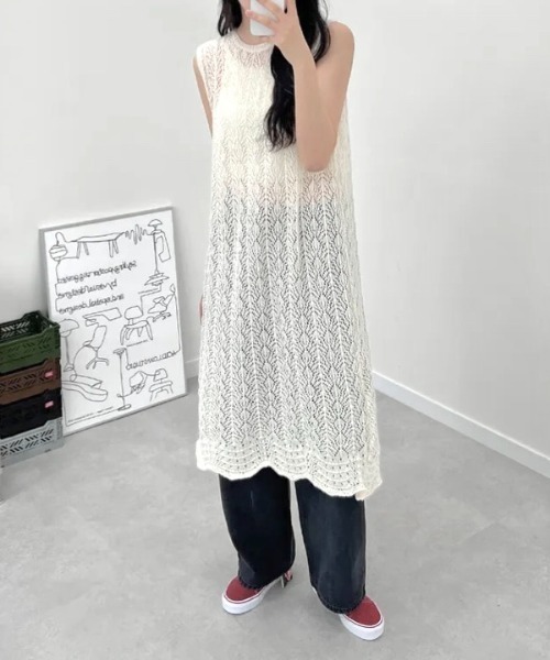 「LADY LIKE」 ニットワンピース M ホワイト レディース_画像3