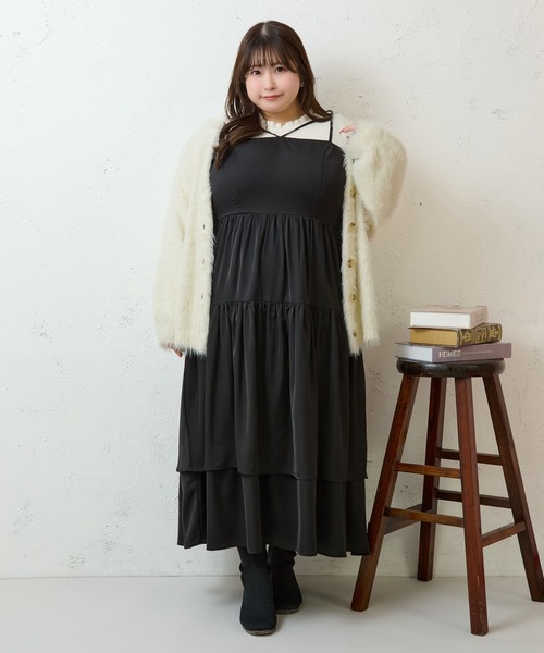 ルオシー louiosy カーディガン、スカート Louiosy（ルオシー） カーディガン 「大きいサイズ」Vネックシャギー