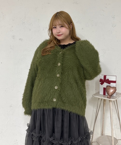 Louiosy（ルオシー） カーディガン 「大きいサイズ」Vネックシャギー