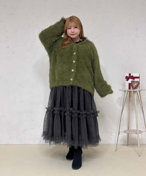 Louiosy（ルオシー） カーディガン 「大きいサイズ」Vネックシャギー