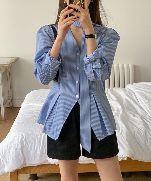 inst.ALL ブラウス シャツ ストール風タックストライプブラウス