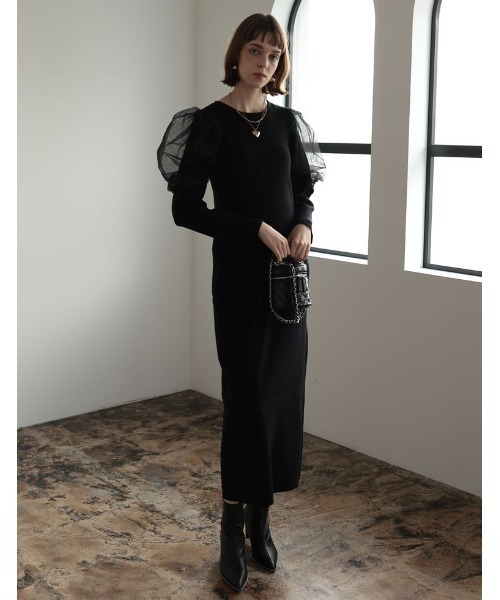 「Re:EDIT」 ニットワンピース MEDIUM ブラック レディース_画像2