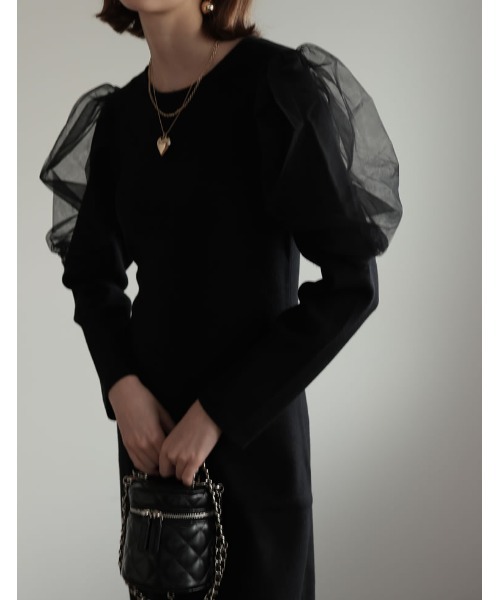 「Re:EDIT」 ニットワンピース MEDIUM ブラック レディース_画像3