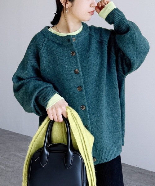 「reca」 ニットカーディガン M ブルーグリーン レディース_画像6