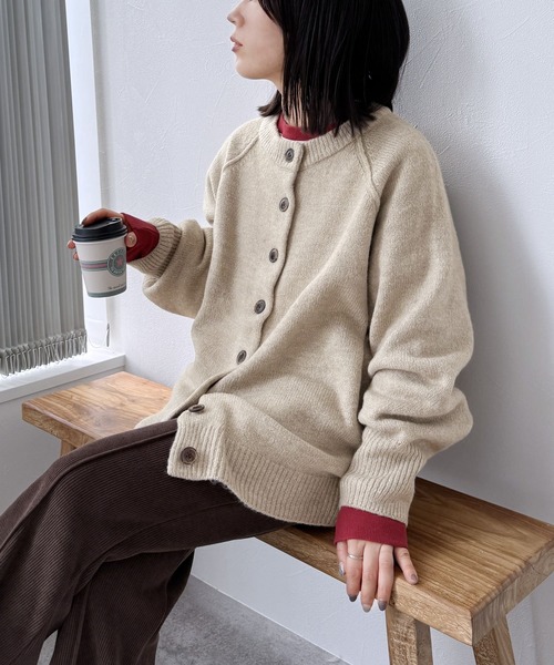 「reca」 ニットカーディガン M ブルーグリーン レディース_画像9