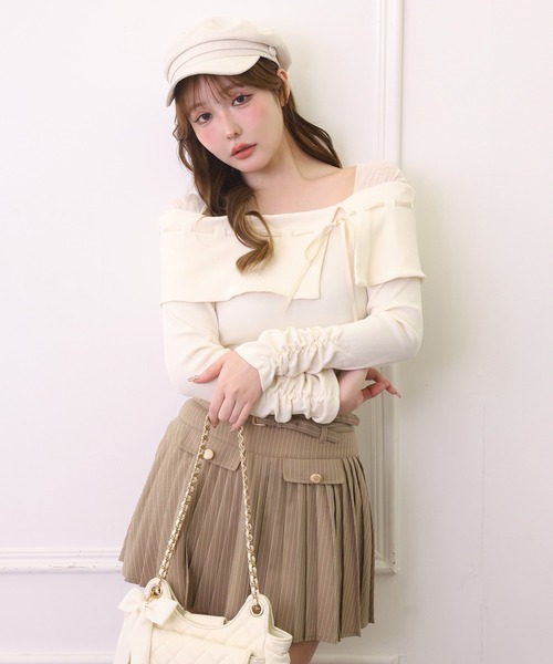 one after another NICE CLAUP tシャツ 配色リボンオフショルトップス