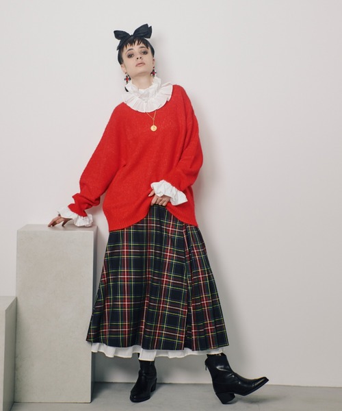 「manana suerte」 プリーツスカート M レッド レディース_画像2