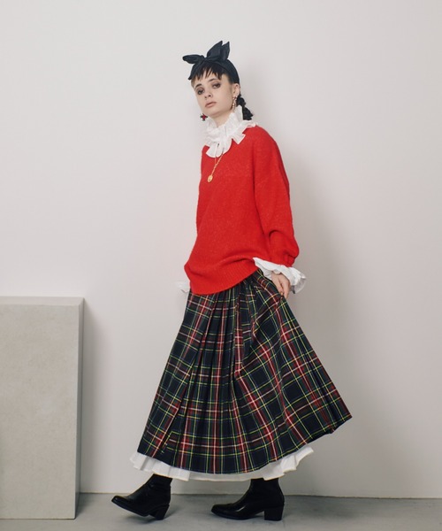 「manana suerte」 プリーツスカート M レッド レディース_画像3