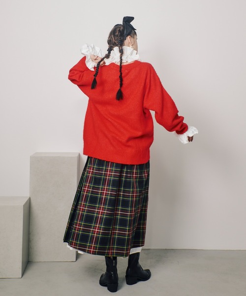 「manana suerte」 プリーツスカート M レッド レディース_画像6