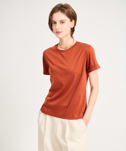 tシャツ ESTNATION / アルビニ コットンスムース ロールアップ Tシャツ レディースの画像