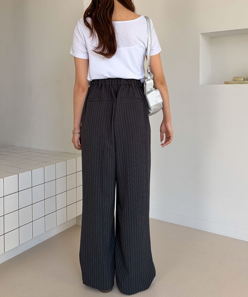 スラックス パンツ ダブルタックボリュームストライプスラックスパンツ