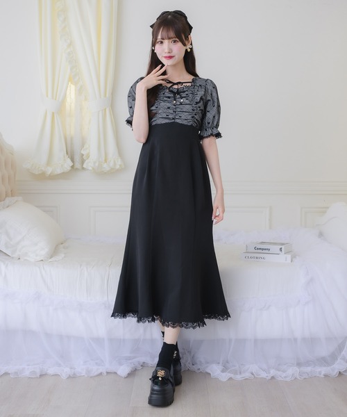 ★ Moritanya ★リボン付タフタドッキングワンピース クチュールバイロジータ ワンピース リボンプリントドッキング