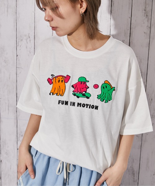 tシャツ 半袖 「おばけ×サガラ刺繍」BIGTシャツ／ストリート／春夏／全