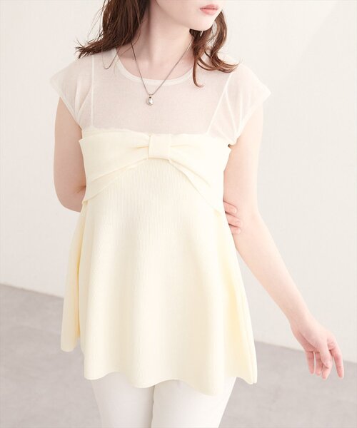 natural couture キャミソール フロントリボンペプラムニット
