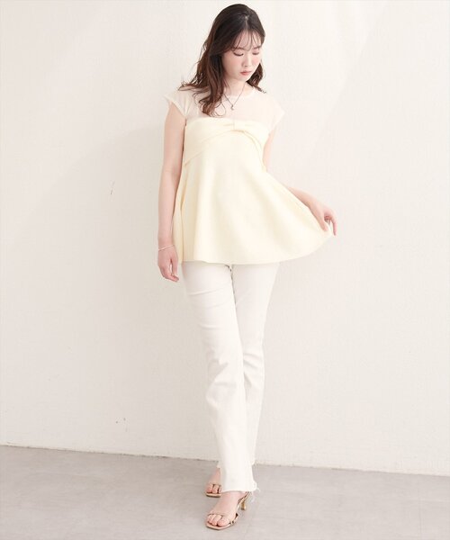 natural couture キャミソール フロントリボンペプラムニット